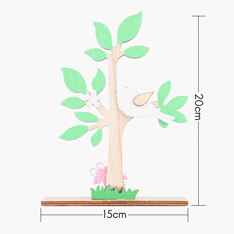 

2 Pcs Wooden Colorful Cartoon Easter Tree Ornament with Bird Frog Party Tabletop Decoration, Easter Gift