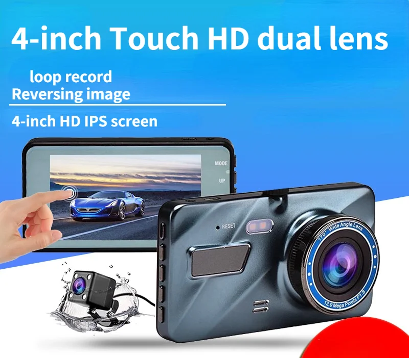 

4-inch Touch Screen Dash Cam Hd 1080p Reversing Image Vehicle Front Rear Dual Lens Tachograph Automatic Cycle Recording TF Card