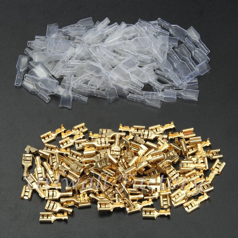 200PCS/100Pairs Female Spade Crimp Terminals Electrical Insulating Sleeve Wire Wrap Connector for 22-16 AWG 0.5mm2-1.5mm2