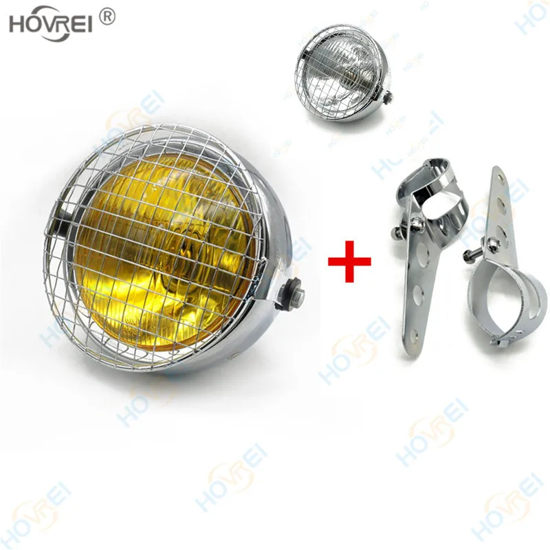 6 3 &quot35 Вт Ретро Мотоцикл chrome оребренная гриль фар передние фары с крышкой сетки