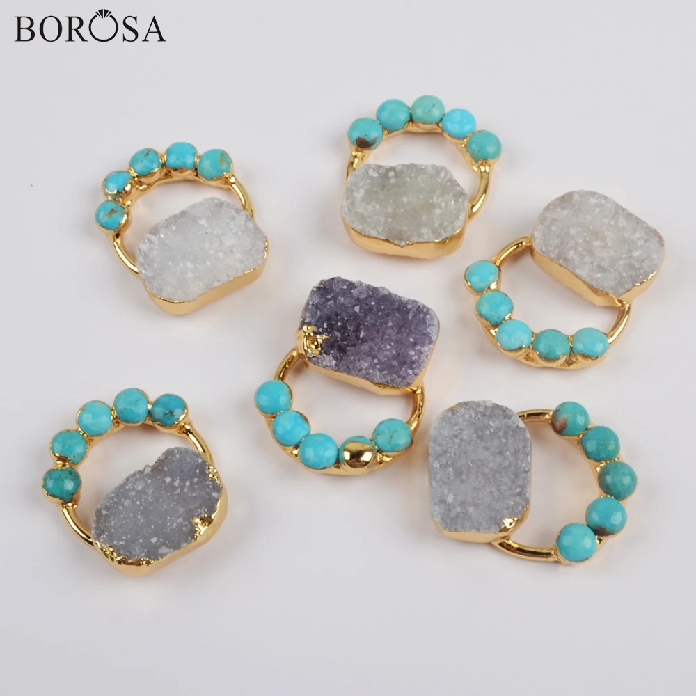 BOROSA 5 шт. золотое покрытие натуральные Агаты друзы и Пять круглые натуральная