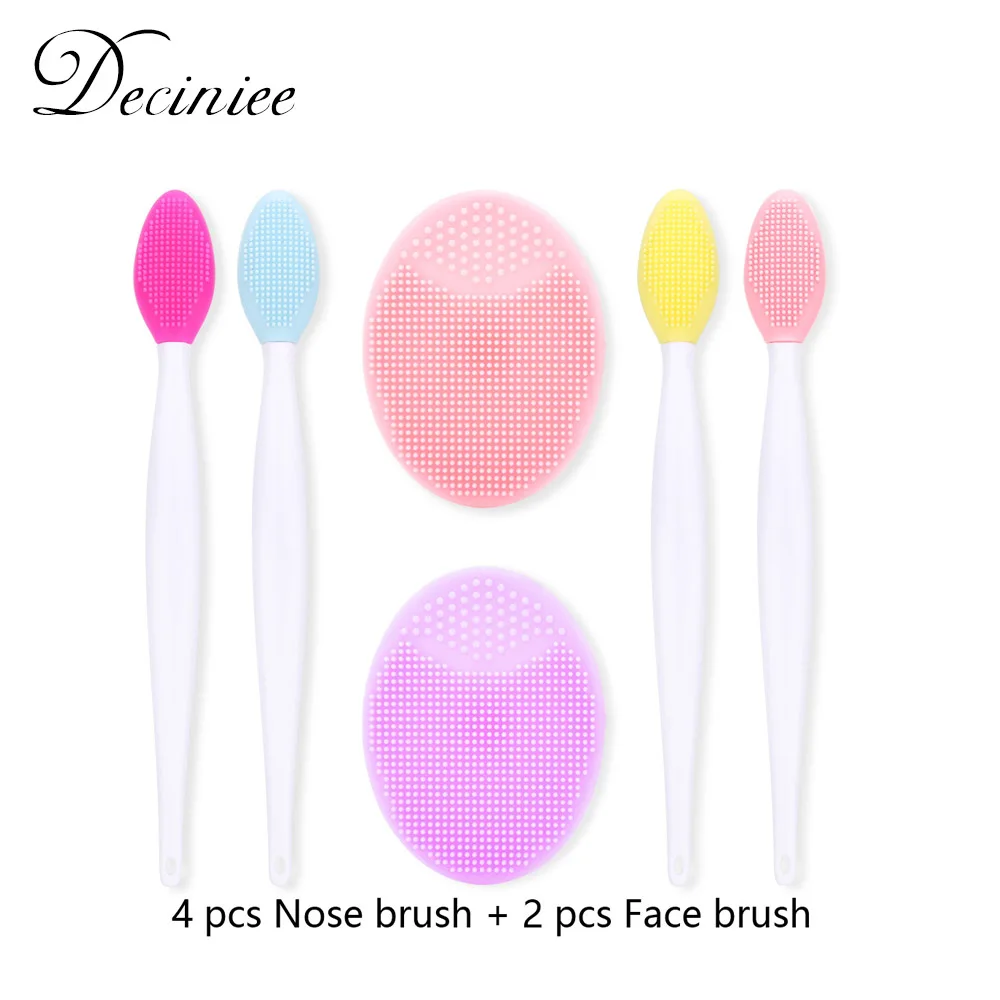 

6pcs Facial Nose Cleansing Brush Silicone Face Brush for Deep Cleansing Gentle Precision Pore Exfoliating Massage Face Care Set