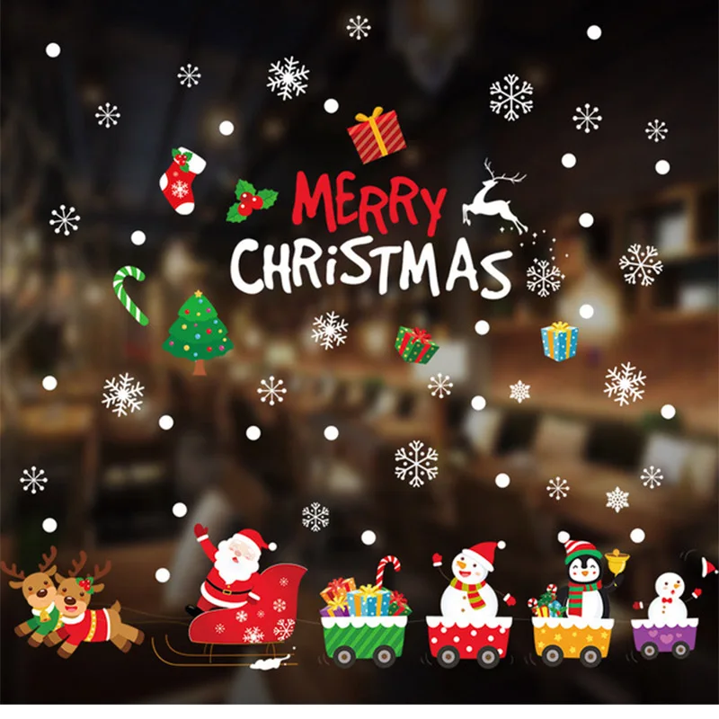 2021 Рождество настенные наклейки на окно стекло стену панно с Санта-Клаусом