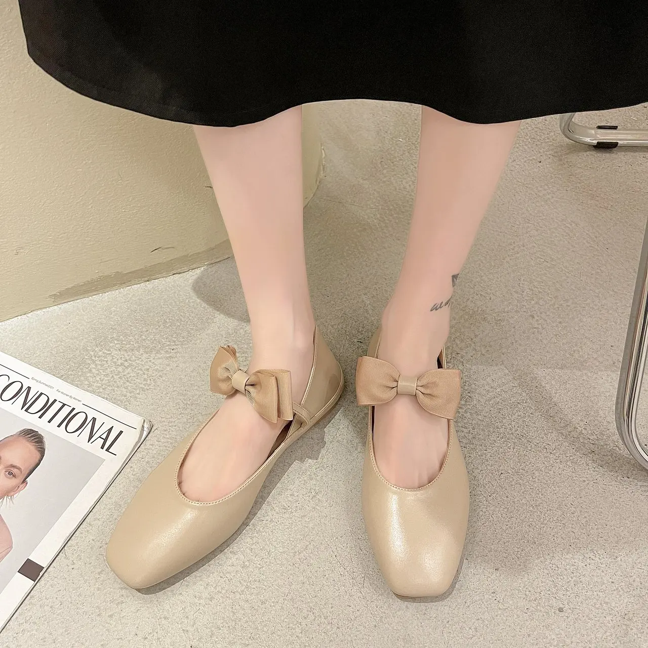 

Shoes Woman 2021 Square Toe Shallow Mouth Casual Female Sneakers Bow-Knot Elegant Modis Flats New Comfortable Butterfly Summer C