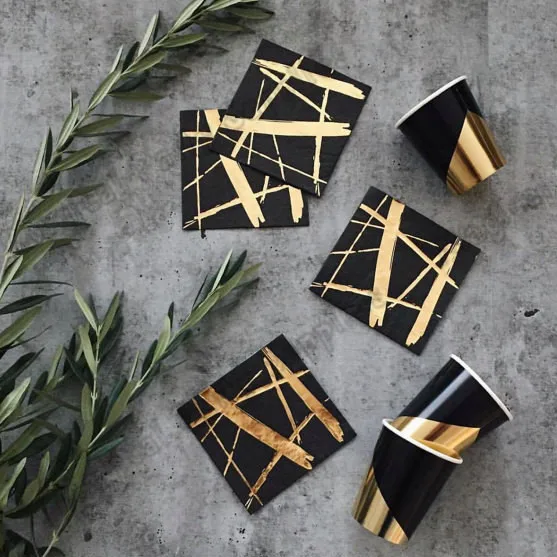 Бесплатная доставка 100 шт столовые салфетки черные золотые фольгированные