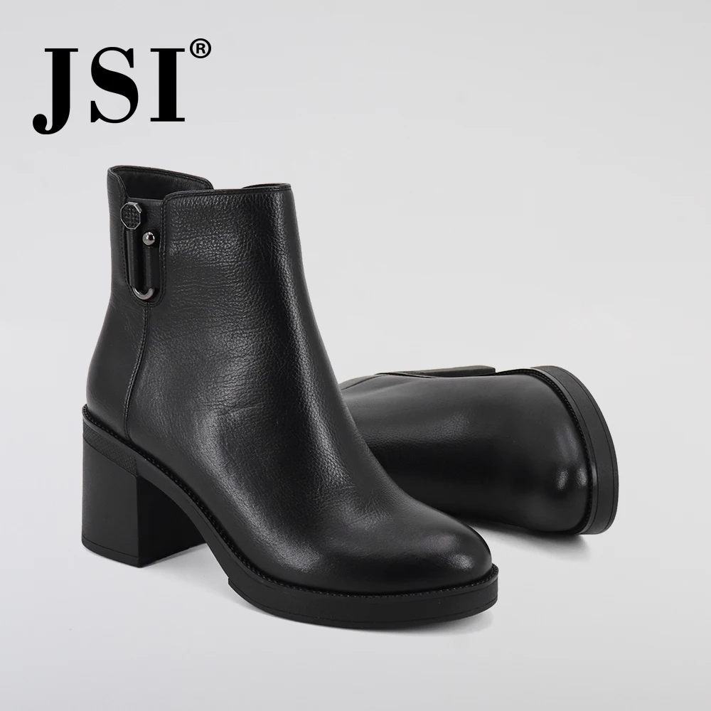 JSI/зимние женские ботинки однотонные до середины икры из натуральной кожи