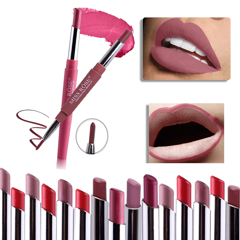 2 в 1 двойная головка матовая губная помада подводка для губ Ручка 24H долговечный