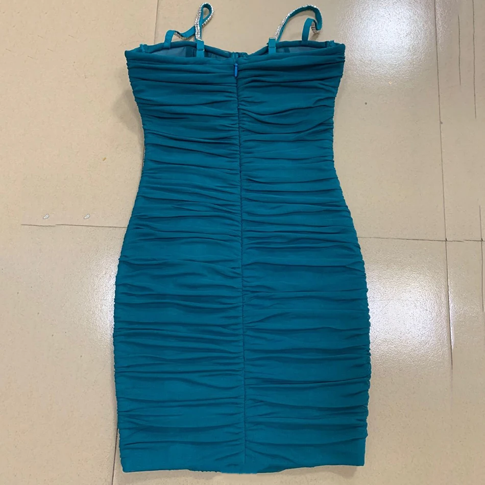

2021 New Women's Fashion Sexy Diamond Spaghetti Strap V-neck Draped Bandage Dress Bodycon Club Party Runway Mini Dress Vestidos