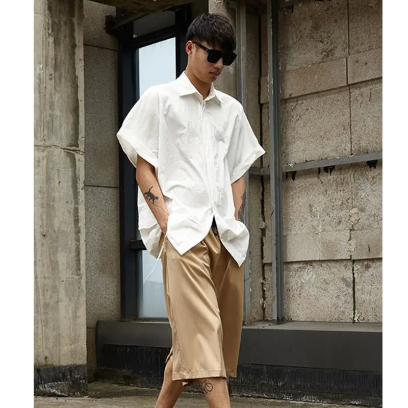 Мужская винтажная рубашка с коротким рукавом белая Повседневная мужская в стиле
