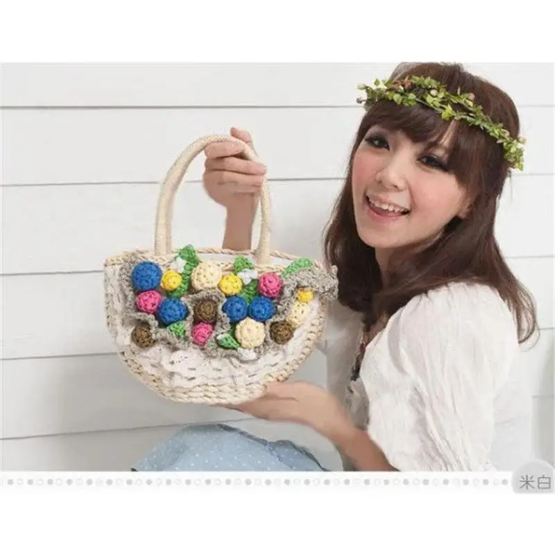 

27x17CM Loli Cute Ball Straw Bag Grape Fruit Women Handbag Woven Women Casual Bag a7272
