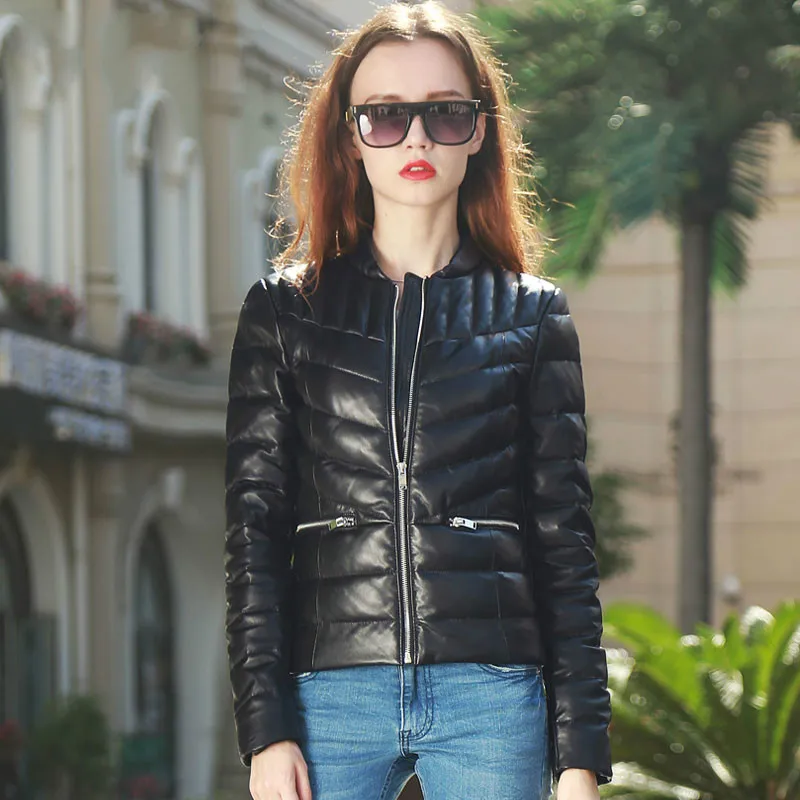 Women Real Autumn Jacket Winter Sheepskin Coat Genuine Leather Down Jackets Fashion Short Veste Femme YZX2908 KJ5422