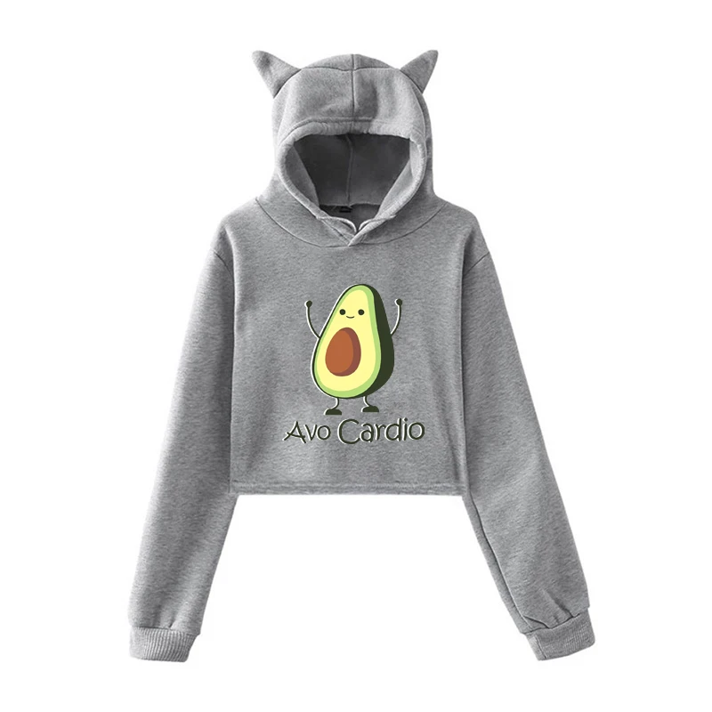 

Bikinis Secret Cute Avocado Printed Women Hoodies Fashion Cat Ear Ladies Pullover Sweater Teenager Girls Casual Cropped Tops