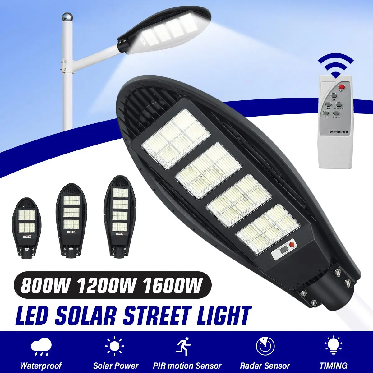 

1600W LED Upgraded Solar Street Lights LED Smart Radar Motion Sensor Remote Control Waterproof IP65 Outdoor Garden Wall Lamp