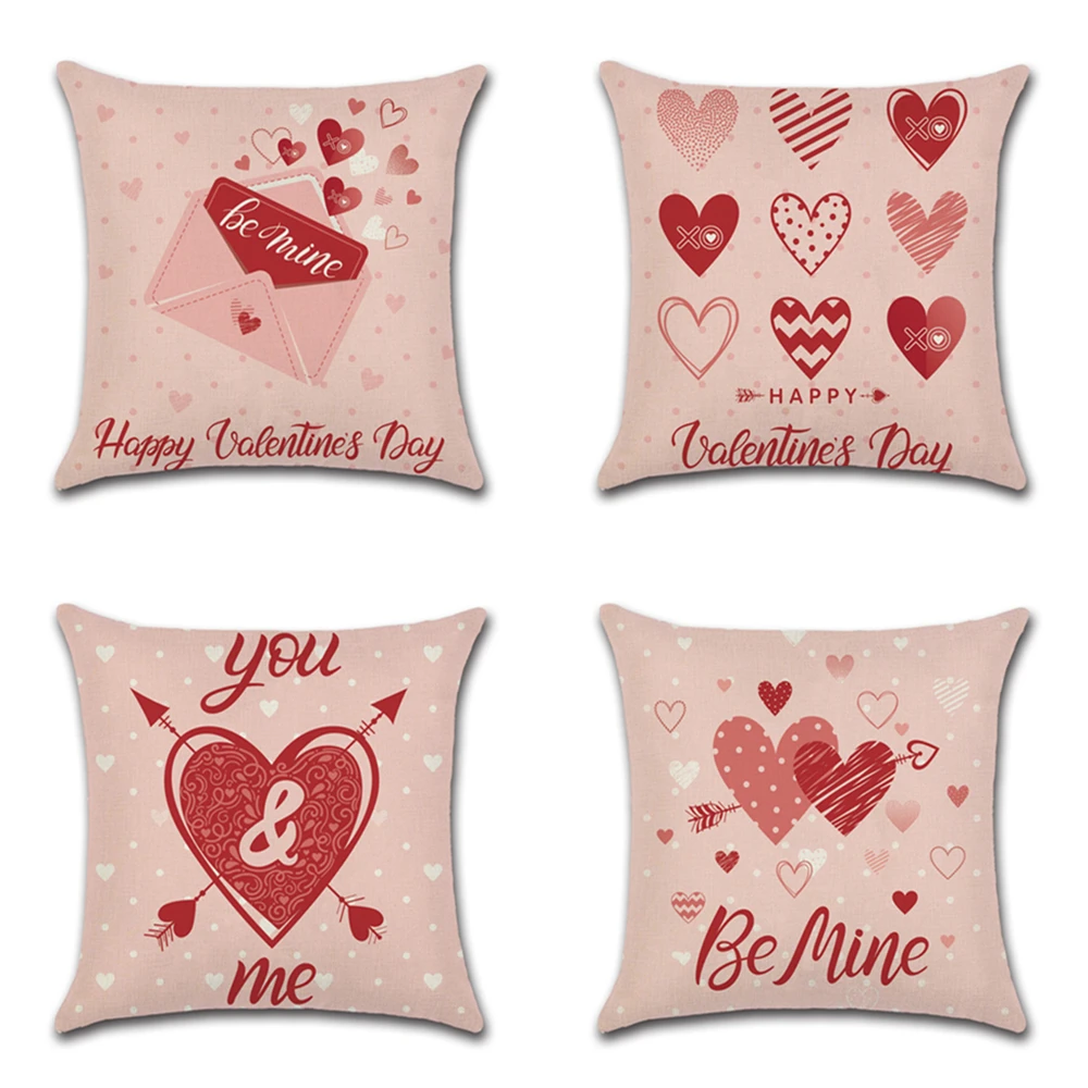 

Valentine's day pink couple romantic love heart Printing Pillow Cover Home Decoration sofe Cushion Cover Linen Pillowcase