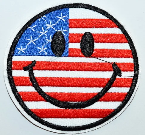 

(5 pcs) Smiley face American United States flag smile retro applique iron on patch ( about 7.4 cm)