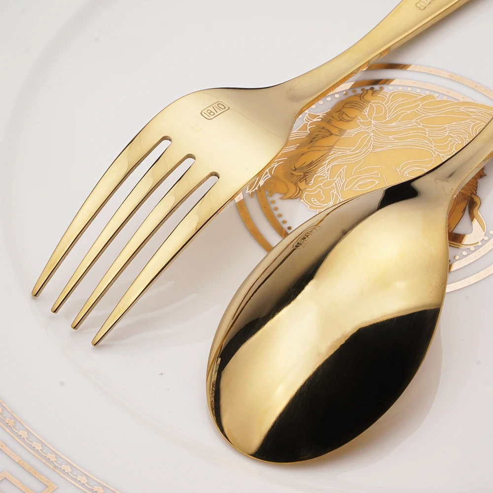 Роскошные столовые приборы из нержавеющей стали позолоченный набор посуды