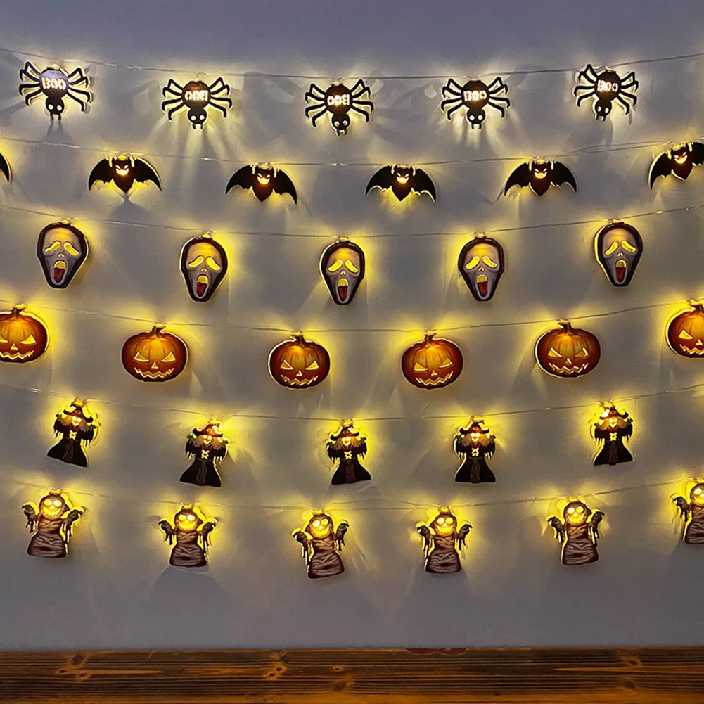 

Led Halloween String Lights Pumpkin Ghost Skeletons Bat Spider Lamp DIY Hanging Horror Decor Festival Ornament Home Party Supply