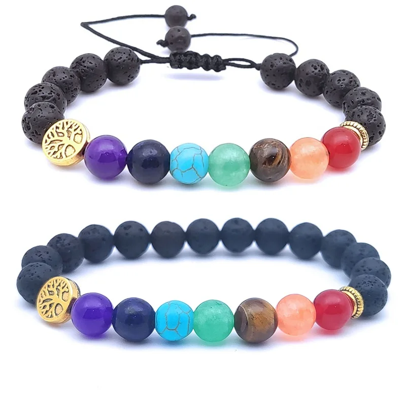 

Tree of Life 7 Chakra Bracelet Black Lava Stone Essential Oil Diffuser Women Bracelet Buddha Friendship Strand Bracelet Jewelry