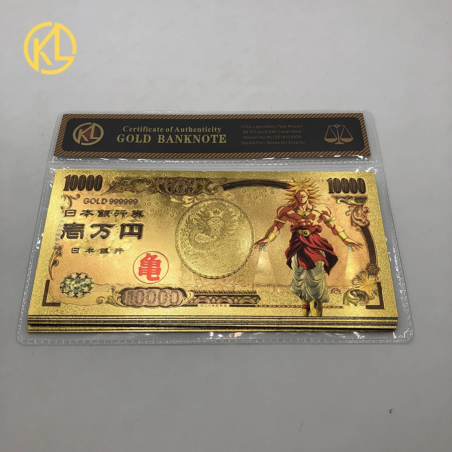 5 шт. или 10 шт./лот, японский dragon ball z Master Roshi 10000 Yen, Золотые пластиковые банкноты для детской классической коллекции памяти - Цвет: Dragon Ball6-COA