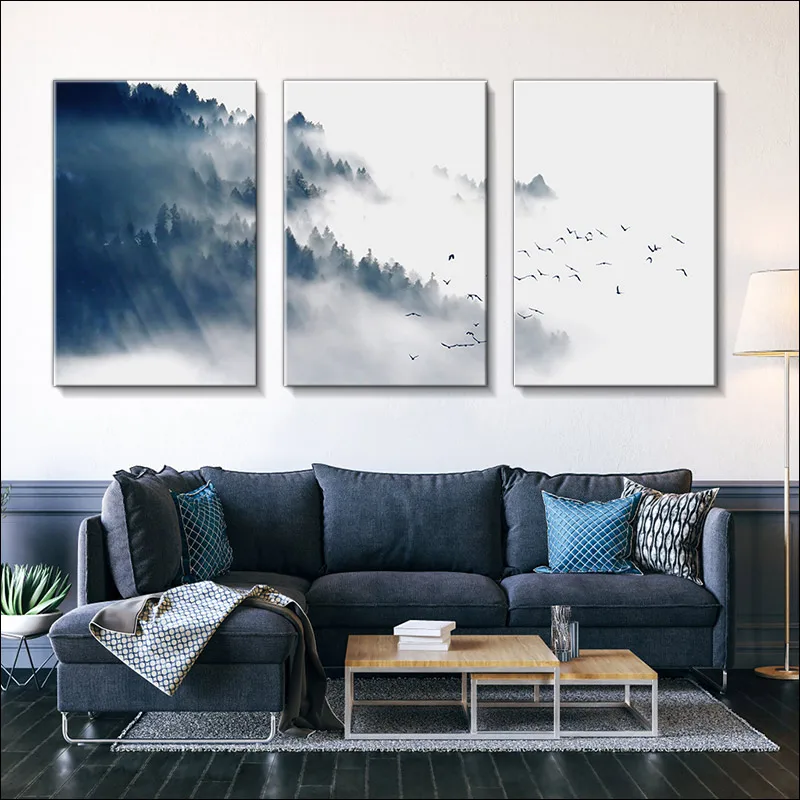 

Modern Unframed Painting Simple Landscape Canvas Painting with Frame, Cloud, Forest Poster, Abstract Landscape Mural, Printing,