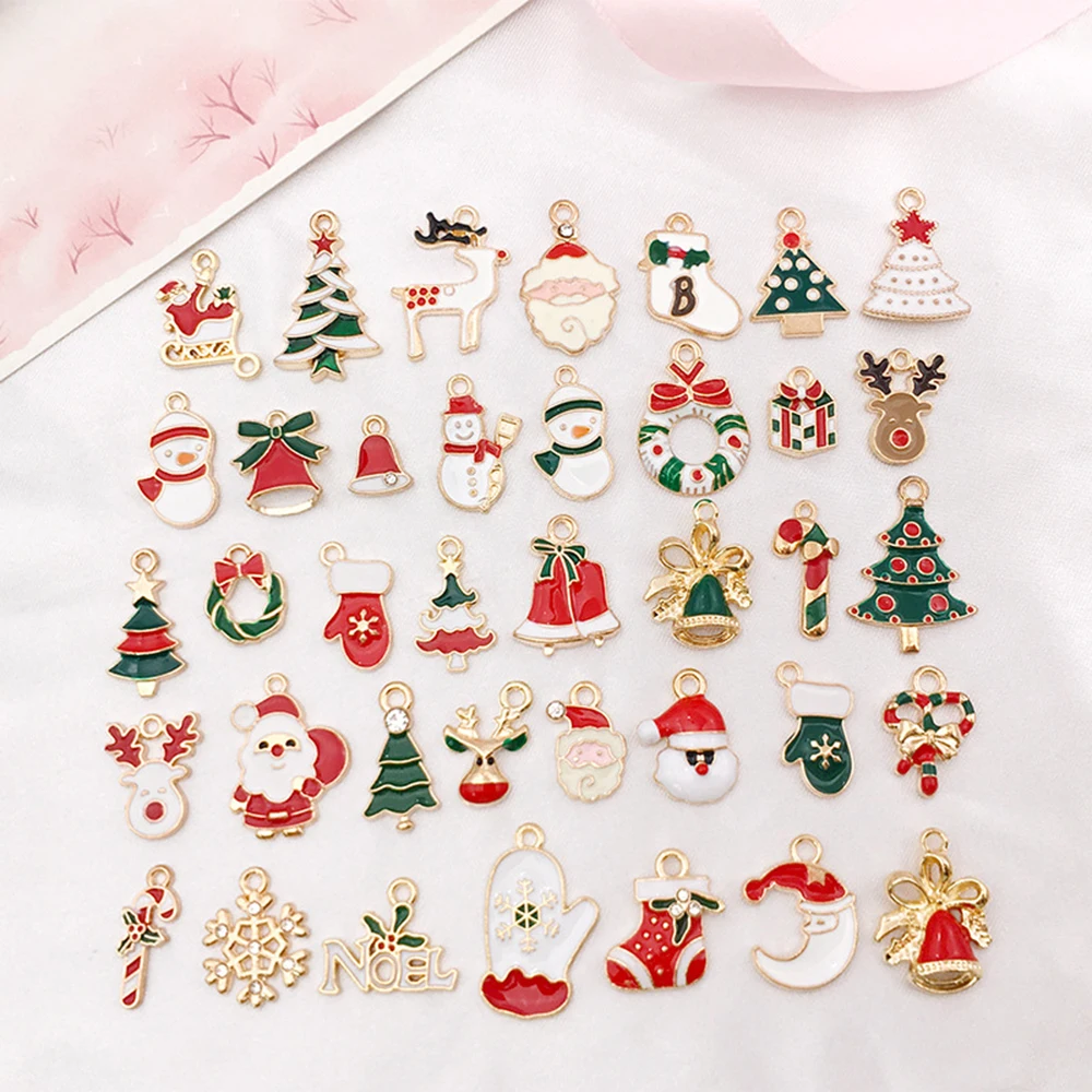 Mixed 38 Pcs Christmas Oil Drop Series Earrings Pendant Diy Jewelry Accessories Santa Snowman Bell Pendant