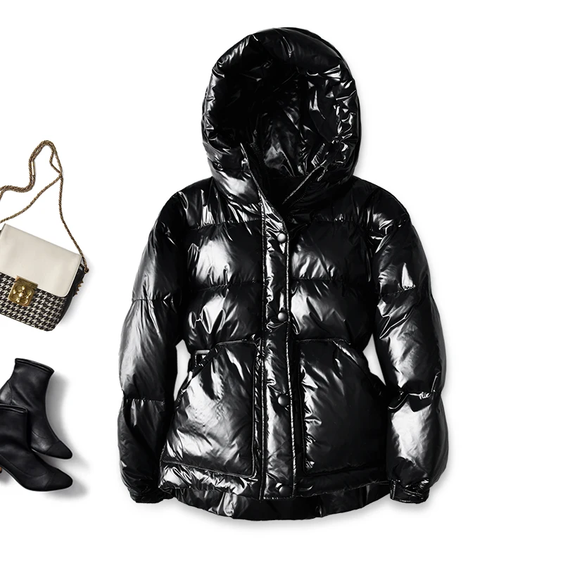 

SHUCHAN Thick Down Jacket Women 90% White Duck Down Hood 2020 Winter New Women Jacket Coats Slim Zipper Pink White