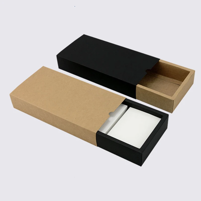 

20 pcs Luxury black kraft paper sliding box, cardboard drawer box, CD sleeve Black slide box Custom gift box