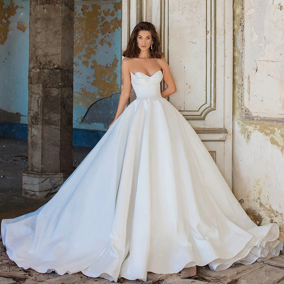 

BAZIIINGAAA роскошное свадебное платье простое атласное белое свадебное платье из органзы без рукавов с открытой спиной поддержка на заказ