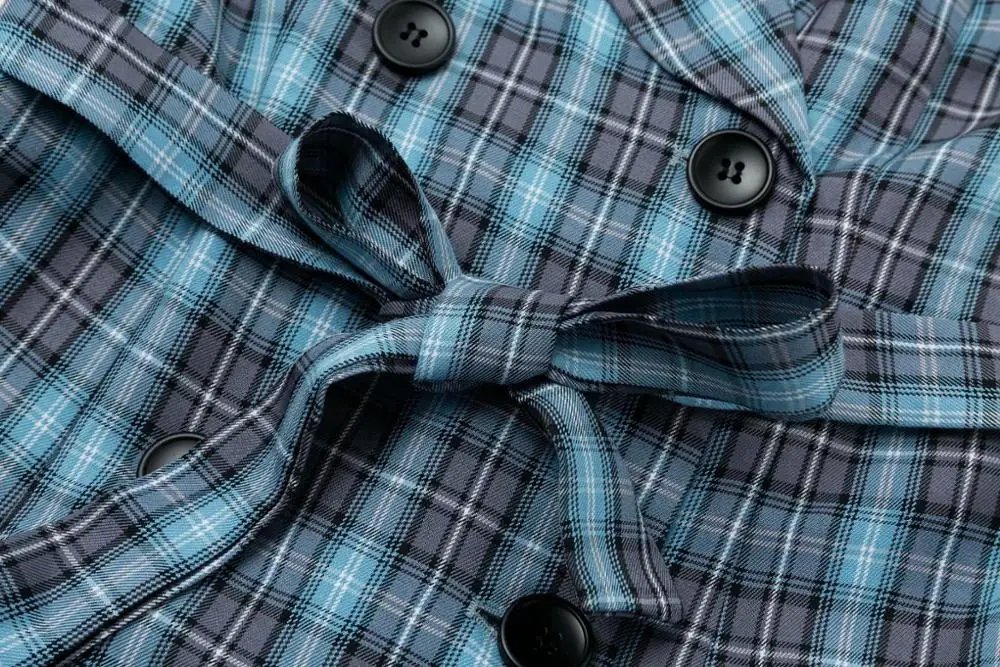 Женское клетчатое платье блейзер в клетку винтажное короткое с длинным рукавом