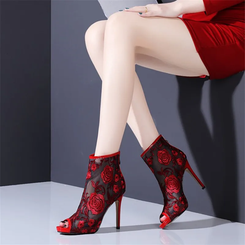 

Летние женские ботинки NORBERG, роскошные дизайнерские ботинки ручной работы на высоком каблуке с перфорированной вышивкой, женские сетчатые ...