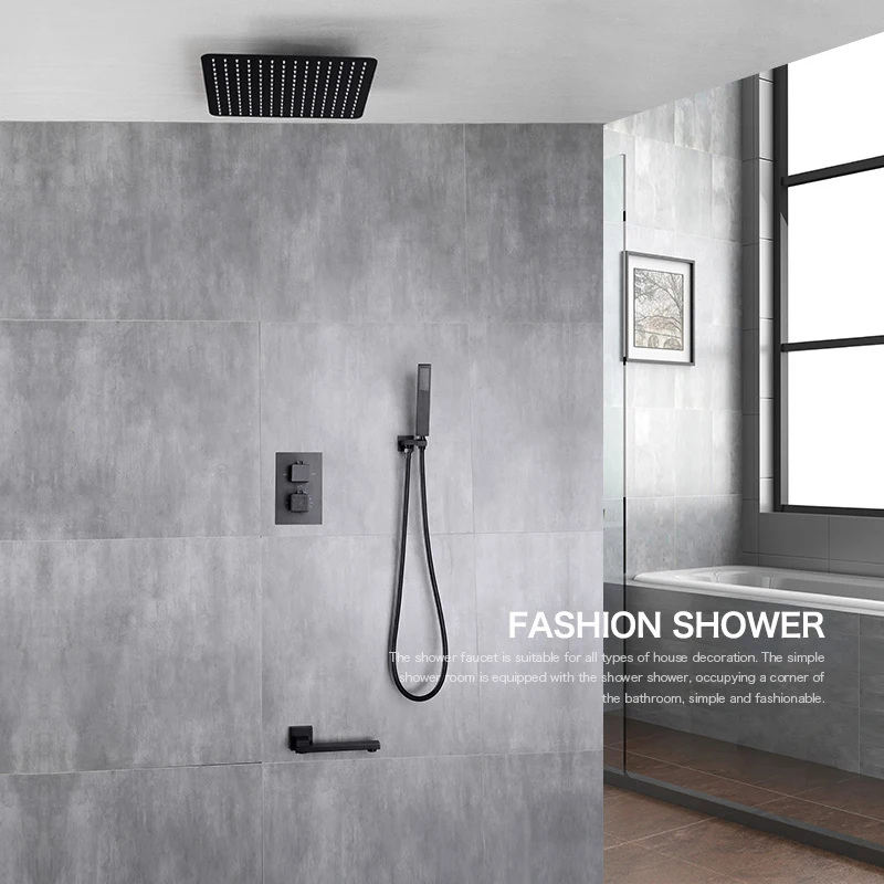 bakala black brass thermostatic faucets bathroom faucet set thermostatic mix valve with 81012 inch rainfull shower head free global shipping