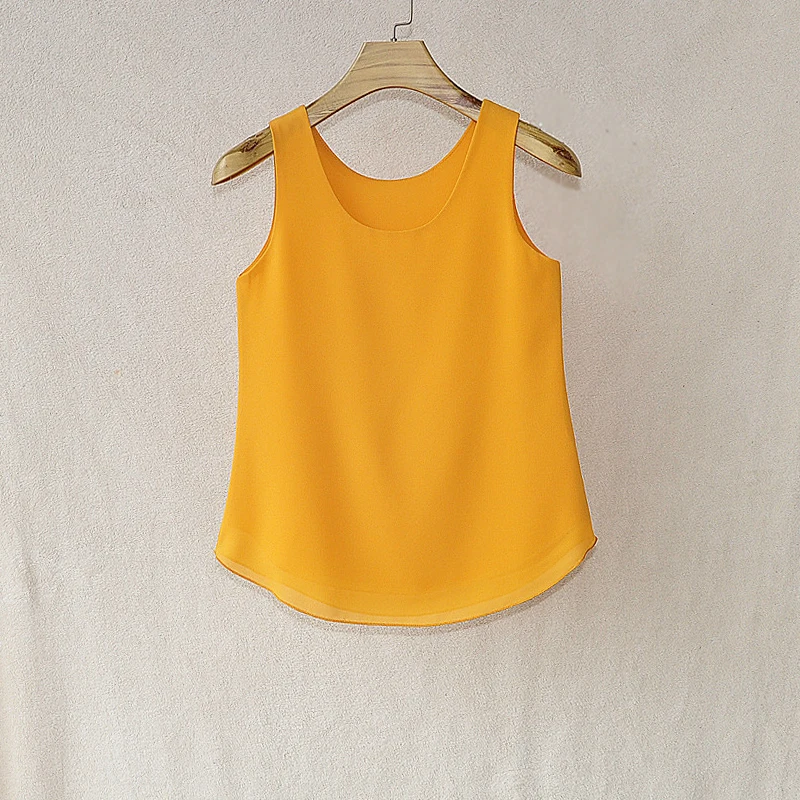 Женская шифоновая блузка без рукавов однотонная Свободная рубашка ярких цветов