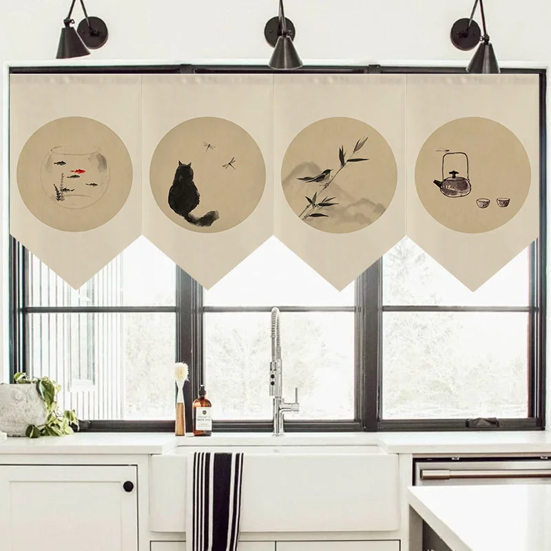 

Chinese style short curtain ancient style net red triangle flag curtain hanging curtain commercial kitchen living room home