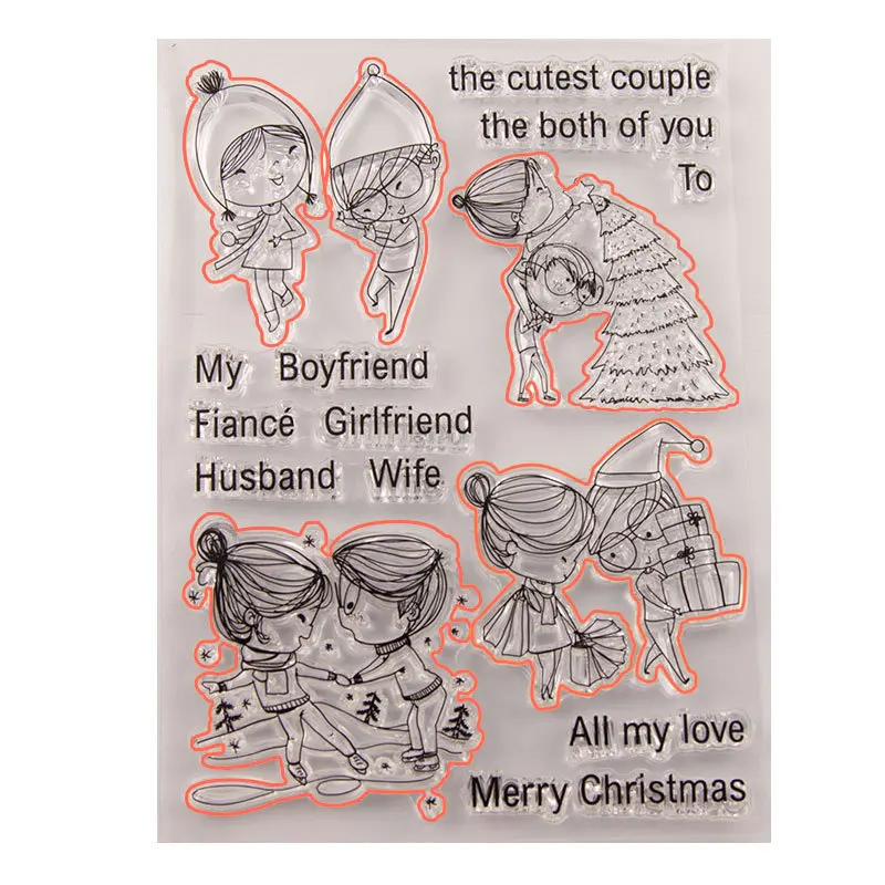 Christmas Cartoon Friends Girl Boy Transparent Clear Silicone Stamp Cutting Dies DIY Scrapbooking Album Decorative Card Making | Дом и сад
