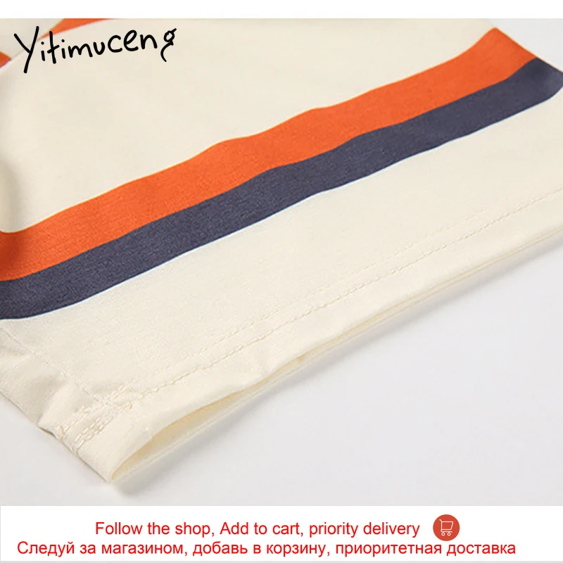 

Yitimuceng Striped T Shirts Woman Plus Size Harajuku Tees O-Neck Casual Tops 2021 Summer Korean New Fashion Straight Tshirts