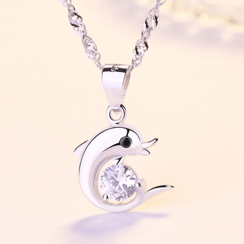 

Necklace Pendant Women Girls S925 Zircon Dolphin Necklace Pendant Chain Jewelry Accessories XRQ88
