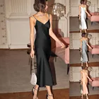 Женское длинное платье без рукавов, с V-образным вырезом, однотонное, летнее