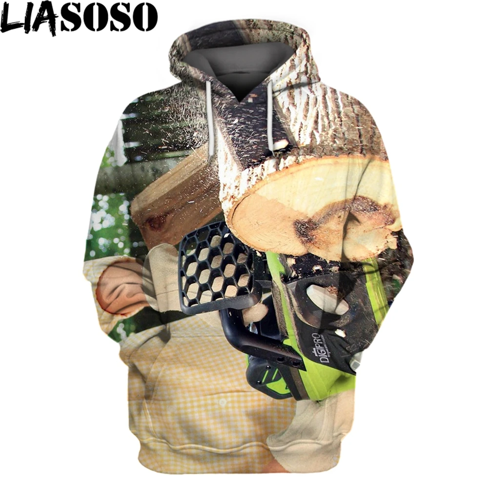 

LIASOSO Chainsaw Tool 3D Print Hooded Sweater Women Men Sweatshirt Long Sleeve Dangerous Item Sawing Wood Metal Material Cool