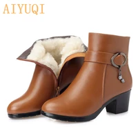 aiyuqi 2021 new genuine leather ladies short winter boots big size women martn boots australia wool lining women snow boots