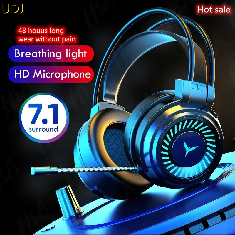 

UDJ Wired Headset with Microphone Computer Game PS4 PS5 Fifa 21 Fanatic Gamer USB Microphone Colorful Lights Gift Subwoofer Surr