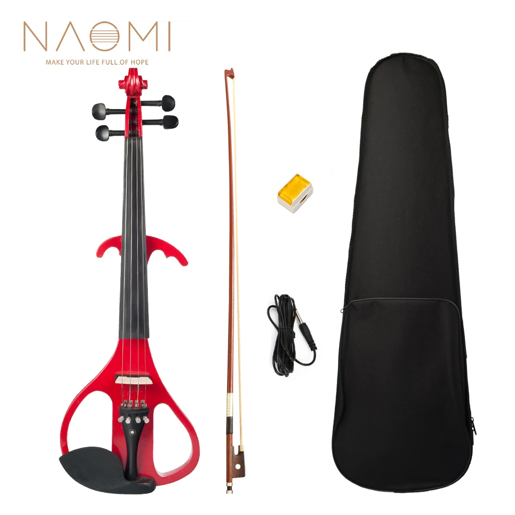 NAOMI 4/4 Size Electric Violin Set Solidwood Body Ebony Tailpiece w/ Paris Eye Inlay Brazilwood Bow+Rosin+Audio Cable