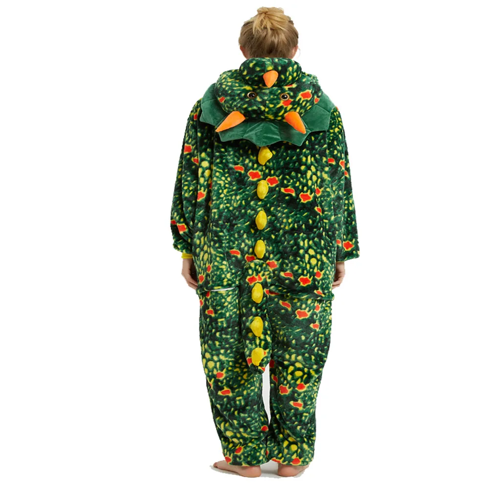 Зимний фланелевый слитный комбинезон с капюшоном изображением дракона для