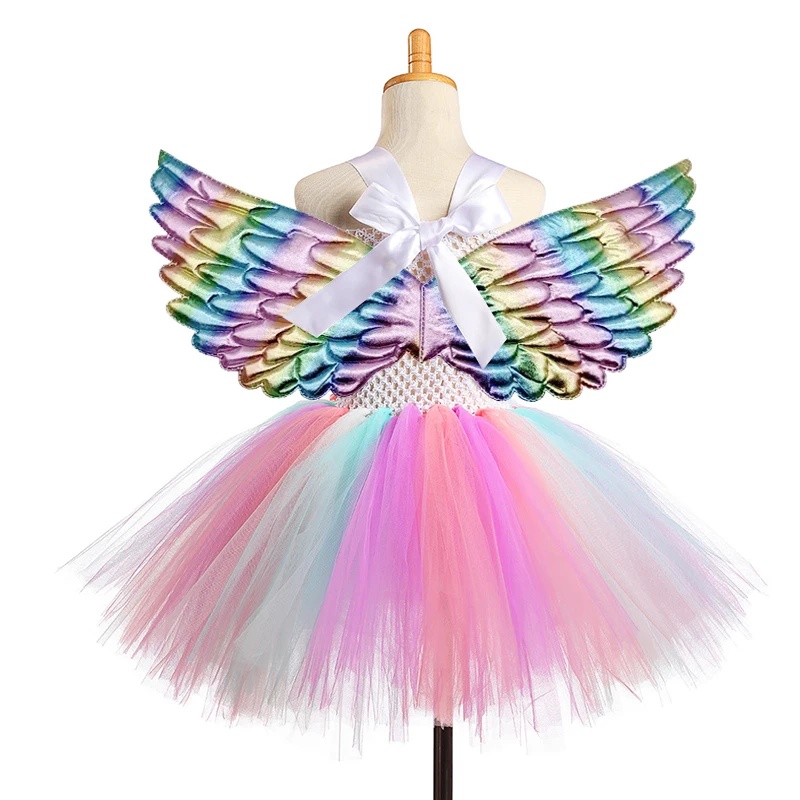 Платье-пачка для девочек с крыльями косплея дня рождения Хэллоуина | Детская
