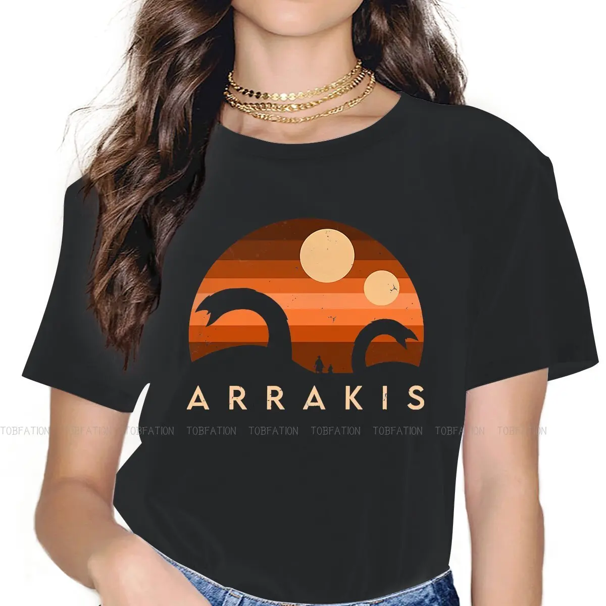 

Футболка Arrakis для женщин в возрасте, топы с изображением сериала песни, летопики, модная женская футболка 5XL, мягкий принт, большие размеры