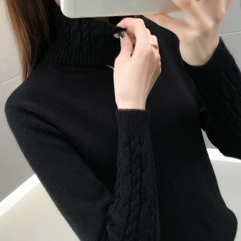 Зимний женский свитер с высоким воротником 2021 элегантный плотный Теплый Женский