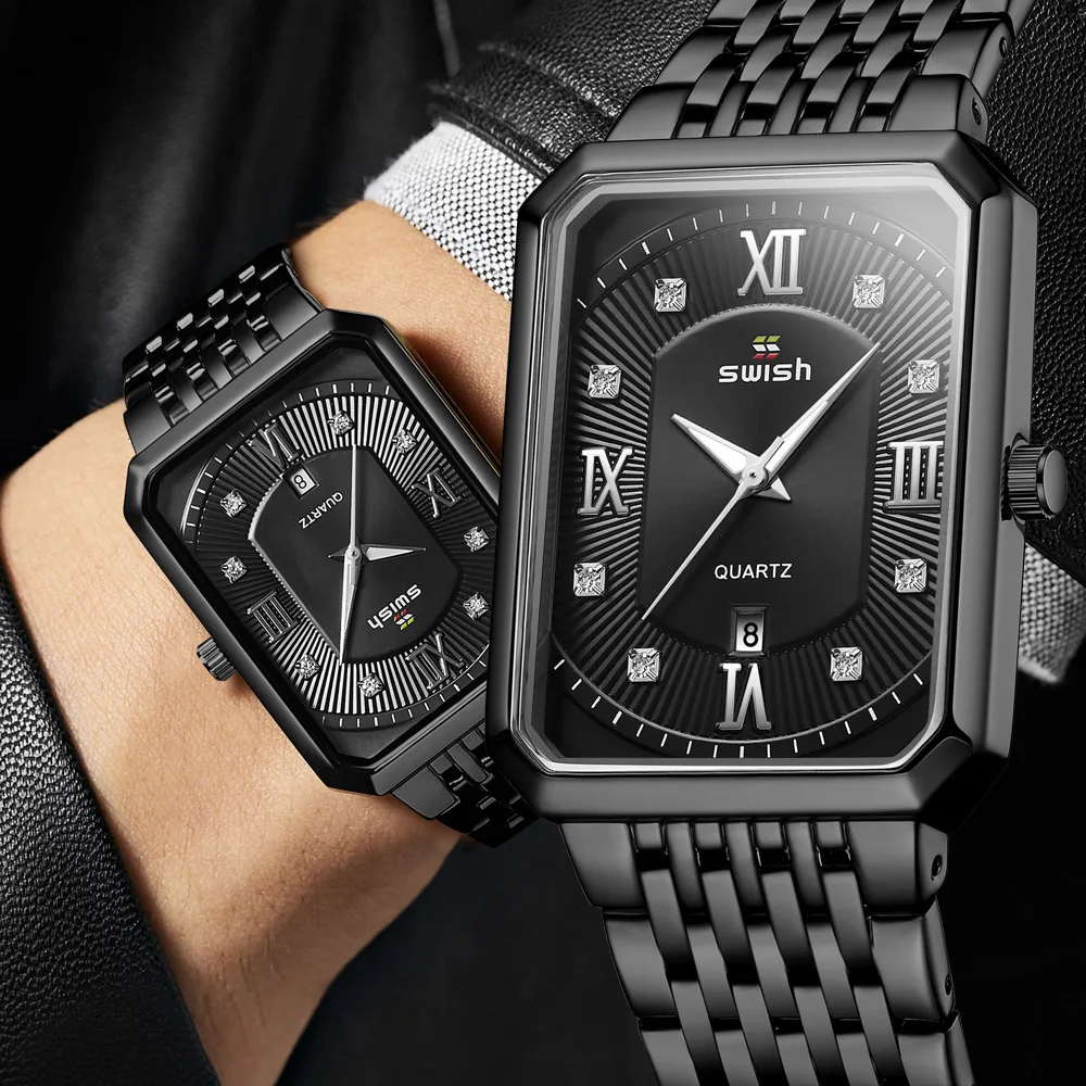 

SWISH Brand Luxury Gold Watch Men Japan Quartz Steel Waterproof Sports Date Wrist Watches Relogio Masculino