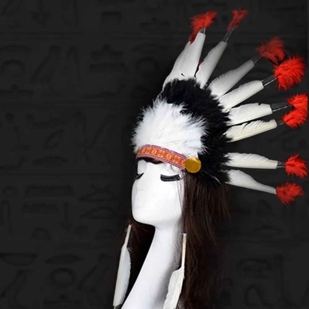 Свадебный головной убор с перьями индийский для косплея Emirates черный и белый