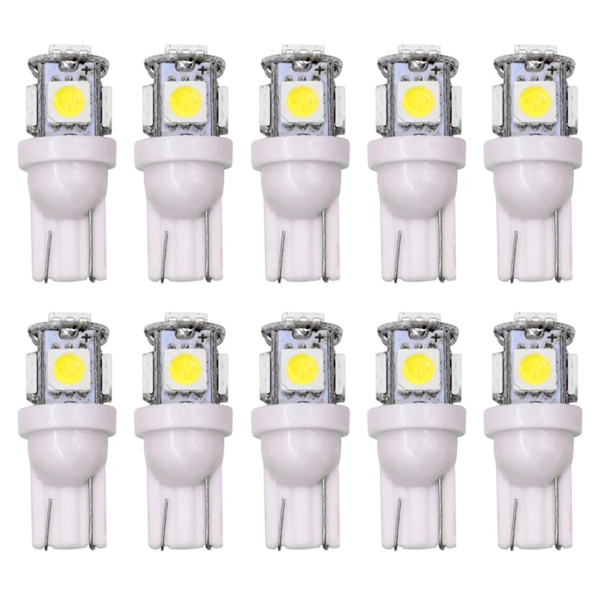 10 шт. Автомобильный светодиодный T10 W5W 5050 5SMD чтение купольная лампа 168 194 192 AC/DC 12V
