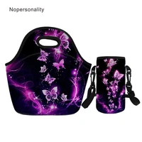 nopersonality neoprene lunch bag with bottle holder for women butterfly print lady picnic food bags ladies meal bag set custom