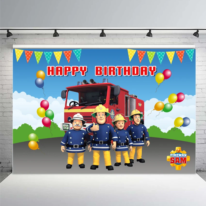 

Fireman Sam Photography Backdrop Boys Birthday Party Kids Photo Background Studio Prop Decoration Custom